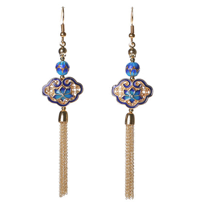 Vintage Tassel Cloisonné Gold Earrings