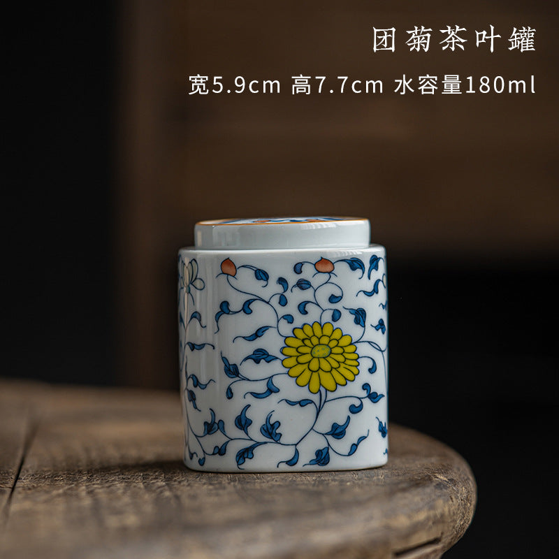 Ceramic Tea Pot Small Size Portable Seal Empty Can High-End Vintage Teaware Storage Pu&