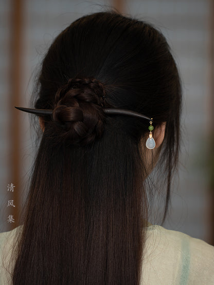 Ancient Style Simple Jade Agate Ebony Wood Hairpin