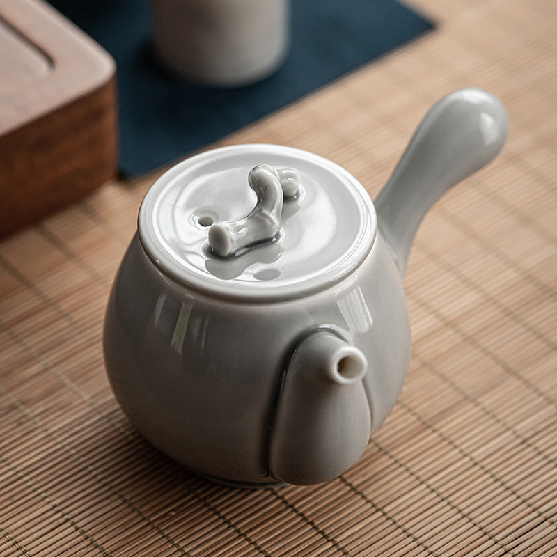 Ice Gray Glaze an Ink Painting of Bamboo Side Handle Teapot