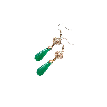Gold Plated Green Agate Water Drop Earrings