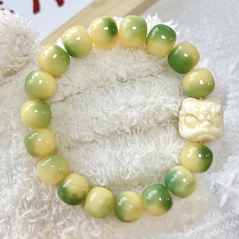 Lime White Jade Bodhi Root Buddha Beads Bracelet