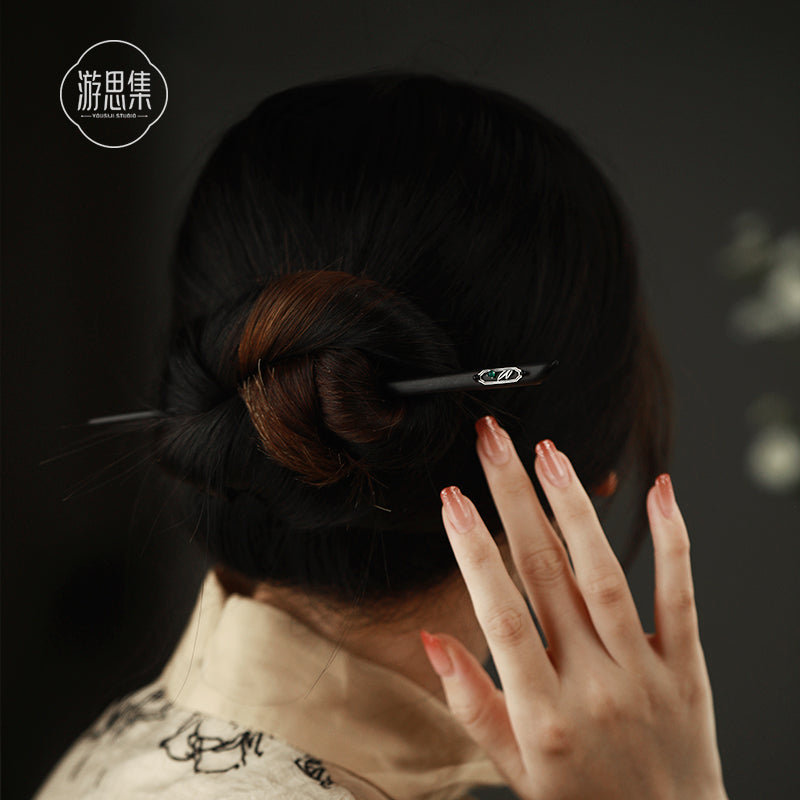 Daily Simple Leaf 925 Silver Ebony Hairpin