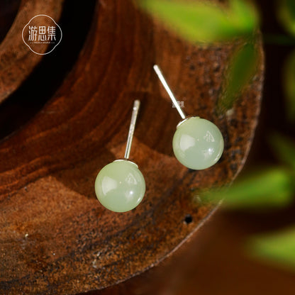 Clear Water Hetian Jade 925 Sterling Silver Earrings