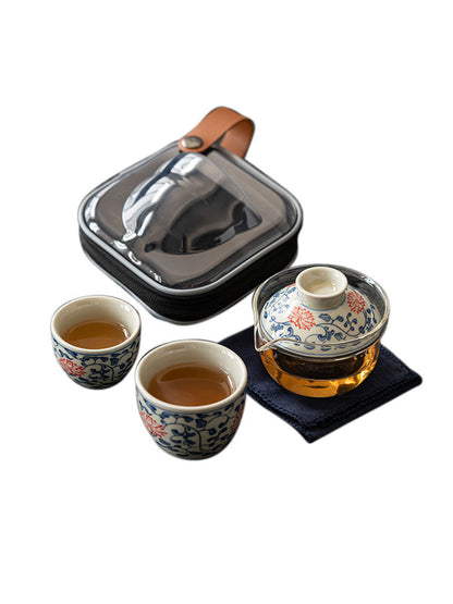 Retro Blue and White Portable Cup Tea Set