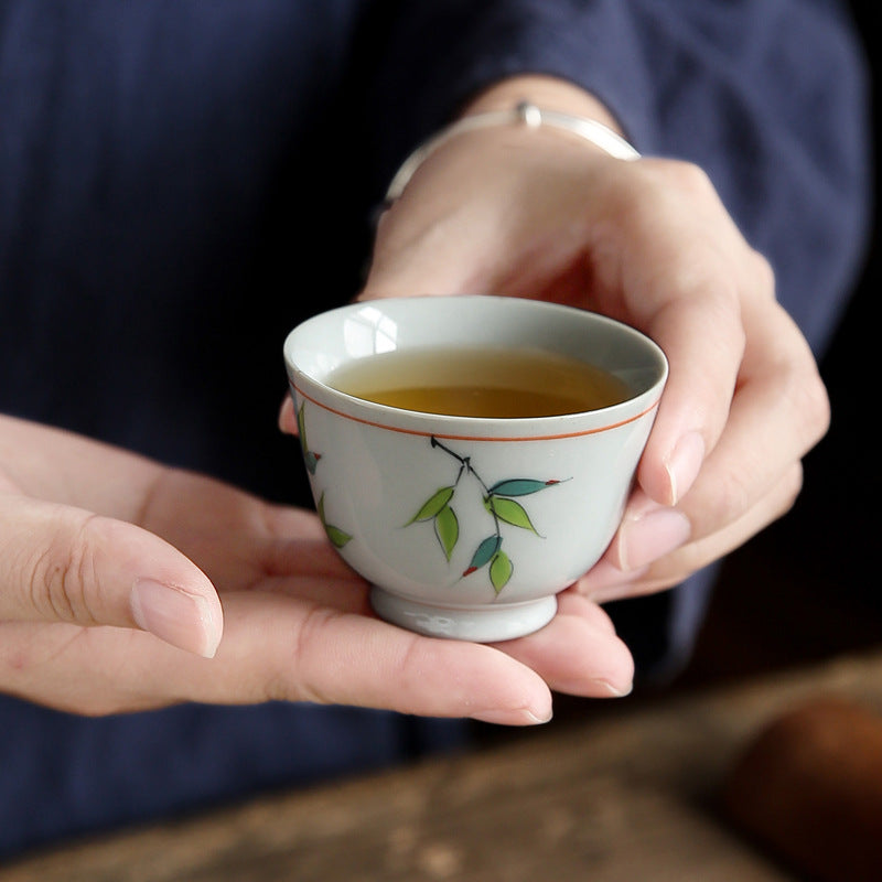 Hand Painted Bamboo Ceramic Tea Cup