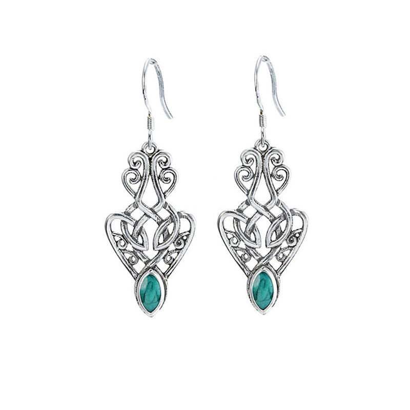 Chinese Style Elegant Turquoise Hollow Carved Earrings