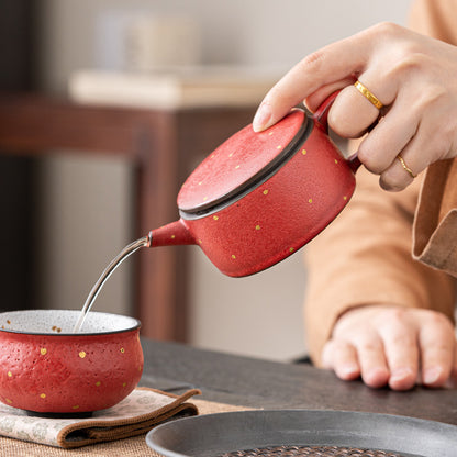 Persimmon Glaze Powder Pointing Gold Hanwa Handmade Teapot