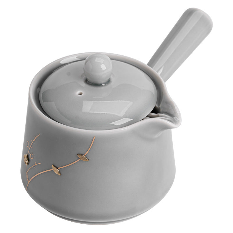 Japanese-Style Handmade Ceramic Ice Gray Glaze Small Teapot