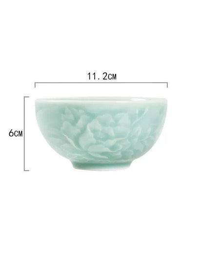 Handmade Vintage Peony Celadon Porcelain Bowl - gloriouscollection