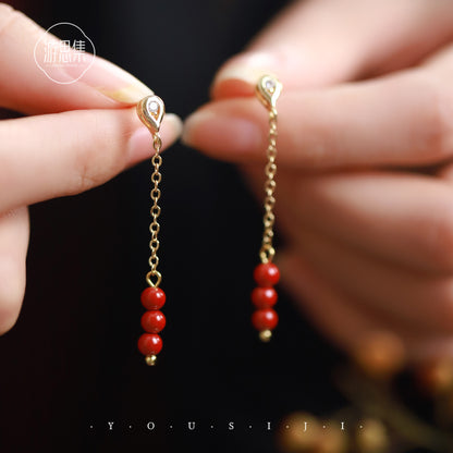Chinese Niche Design Tassel Long Red Earrings