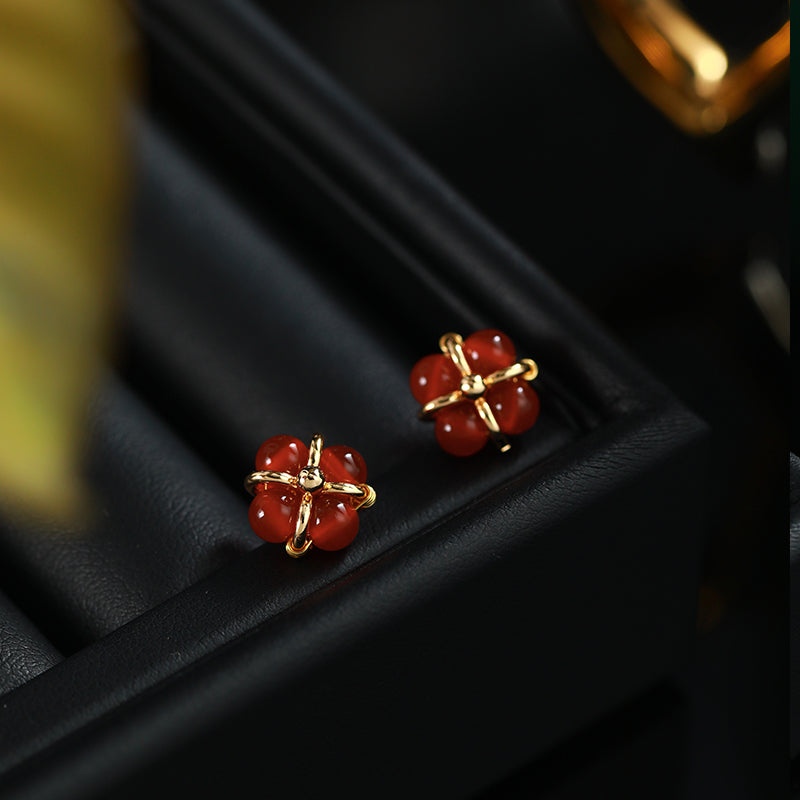 Light Luxury Garnet/Red Agate Sterling Gold Earrings