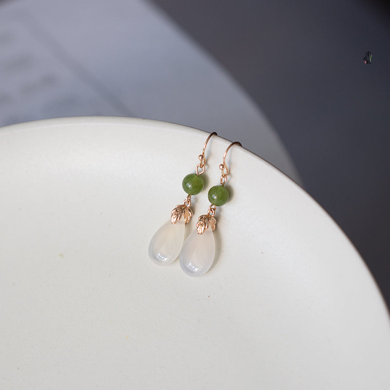 Classical Hollow Copper Jade Agate Earrings