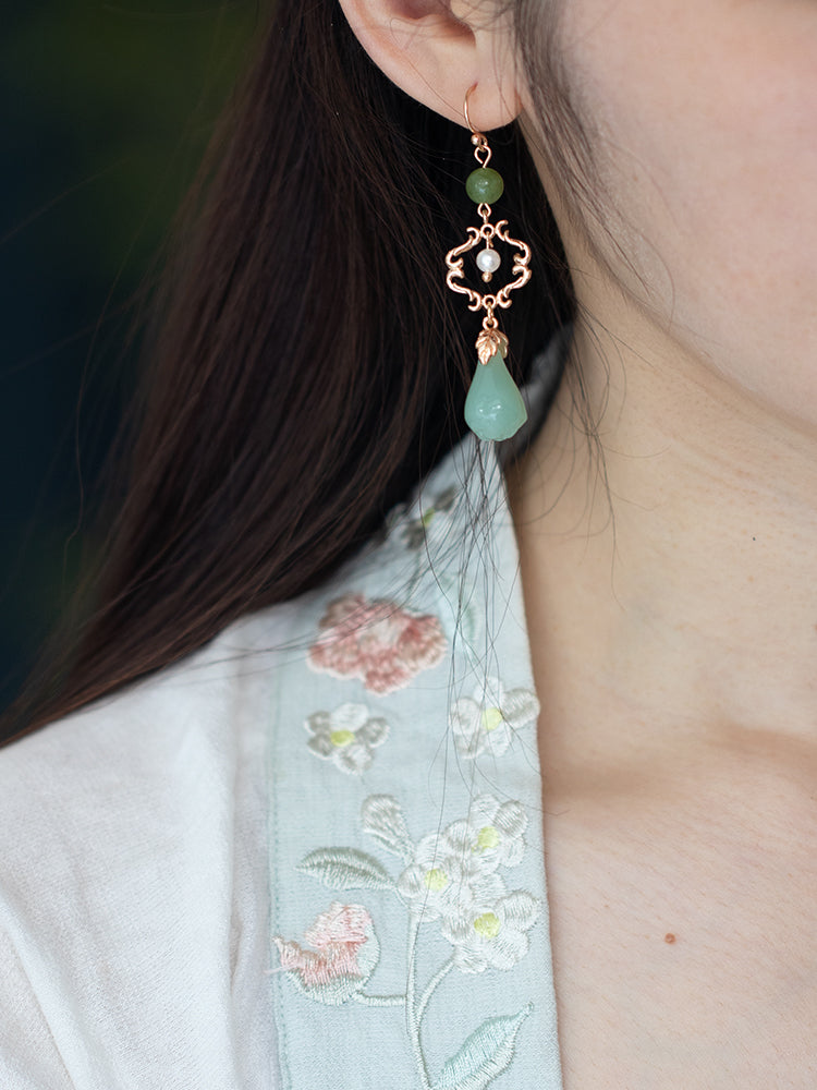 Magnolia Bud Jade Pearl Green Agate Earrings
