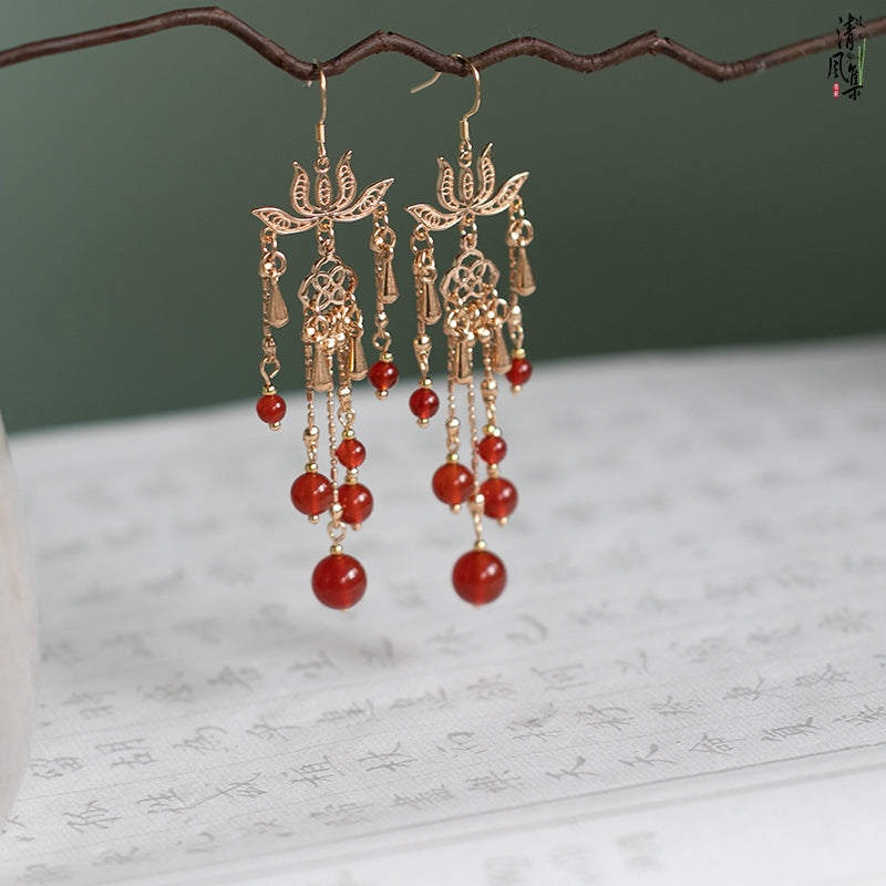 Ancient Style Handmade Red Agate Tassel Earrings