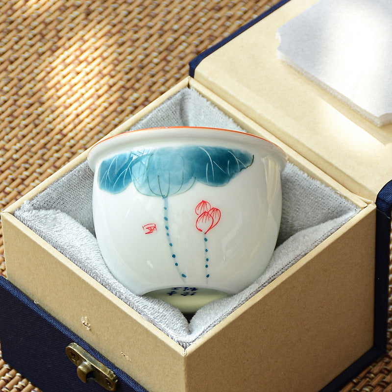 Hand-painted Underglaze Lotus Tea Cup