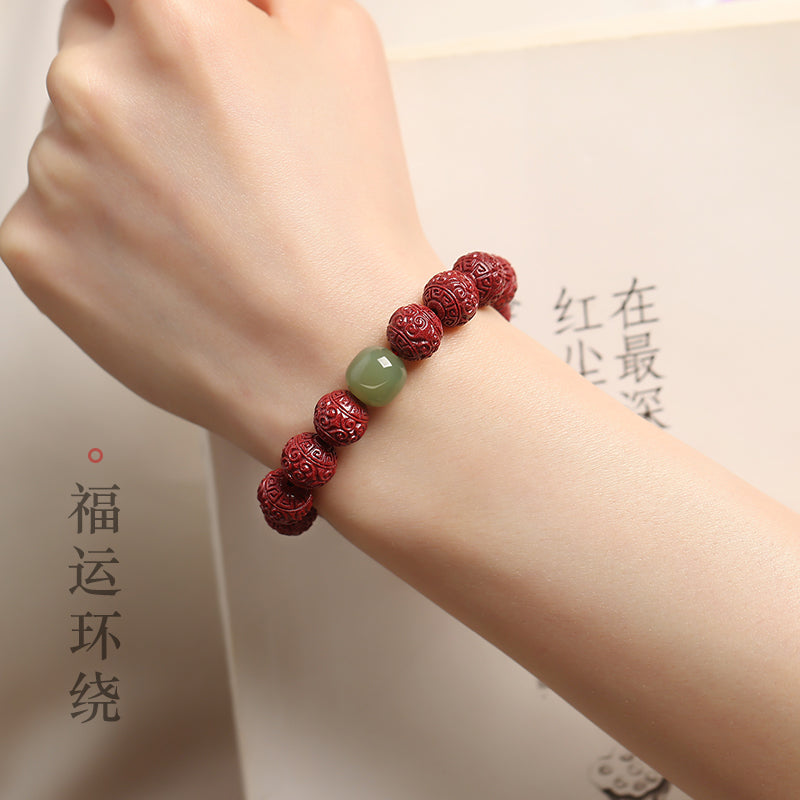 Cinnabar Hetian Jade Bead Zodiac Natal Buddha Bracelet