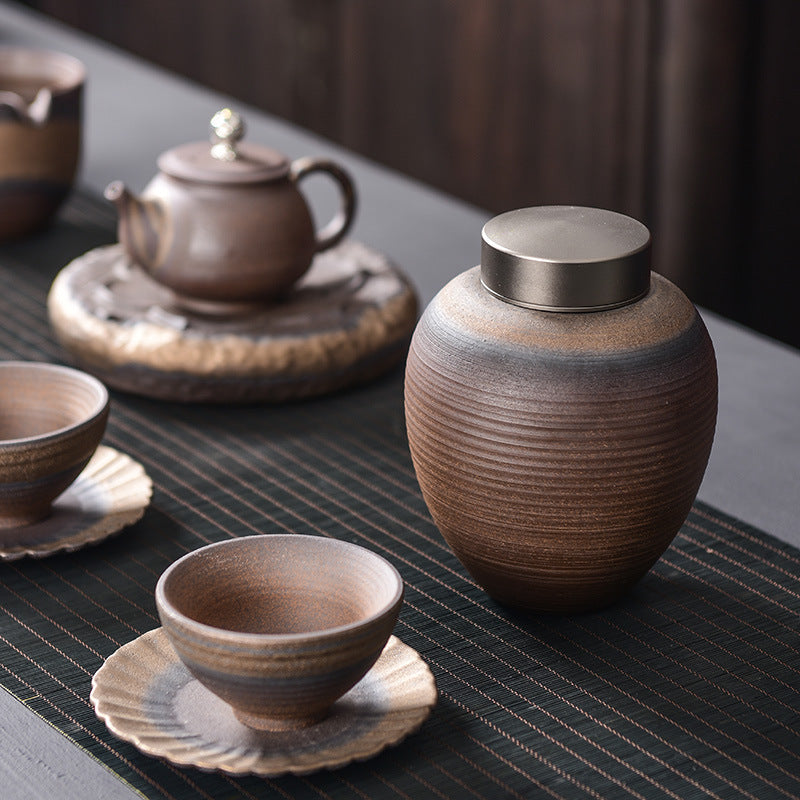 Ancient Early Burning Stoneware Large Tea Pot Moisture-Proof Retro Wake-up Tea Pot Ceramic Tea Storage Box Sealed Tea Storage Pot
