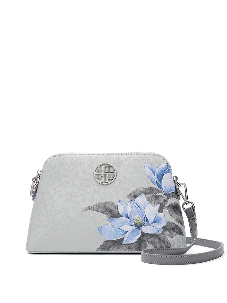 Elegant Gardenia Blossoms Embroidered Leather Shoulder Bag