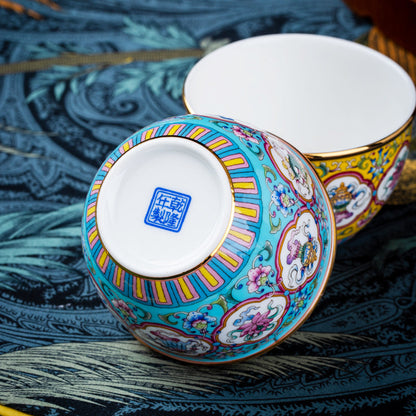 Auspicious Gold Painted Enamel Color Noble Bone China Cup
