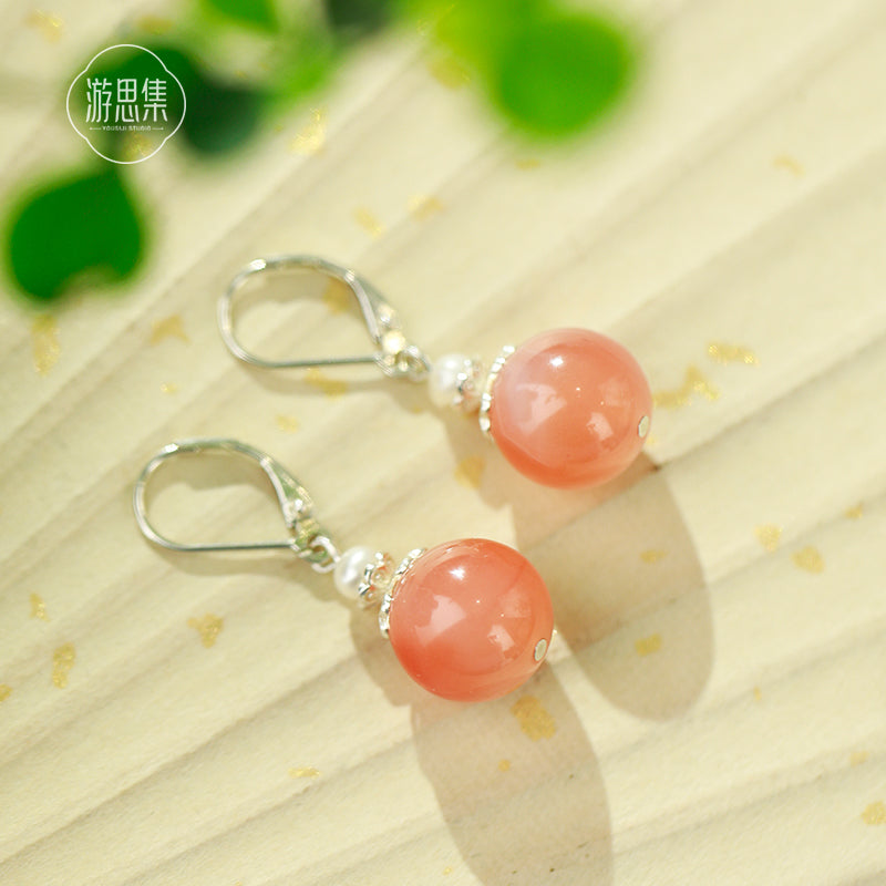Elegant Agate Pearl Pale Pink Earrings