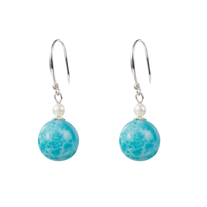 Natural  Sea Blue Stone Pearl Earrings