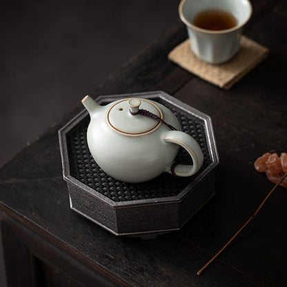 Ru-Porcelain Ping an Pot Cicada Wing Gracked Glaze Teapot