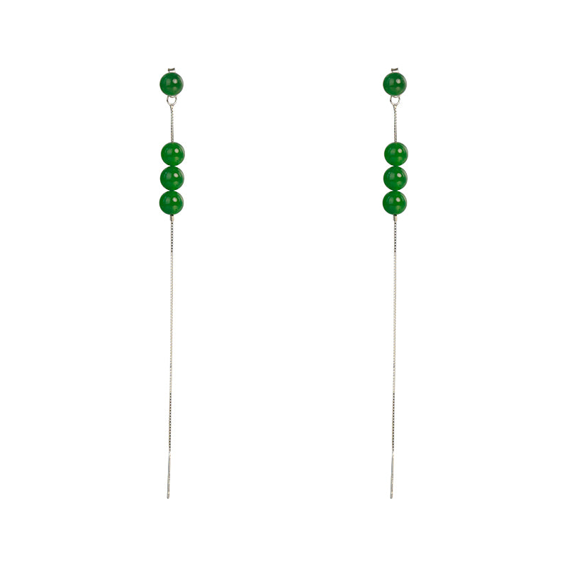 New Chinese Style Hetian Jade Green Tassel Earrings