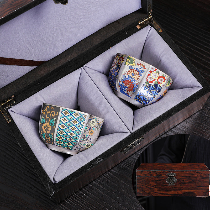Japanese Enamel Color Silver Plated Tea Cup
