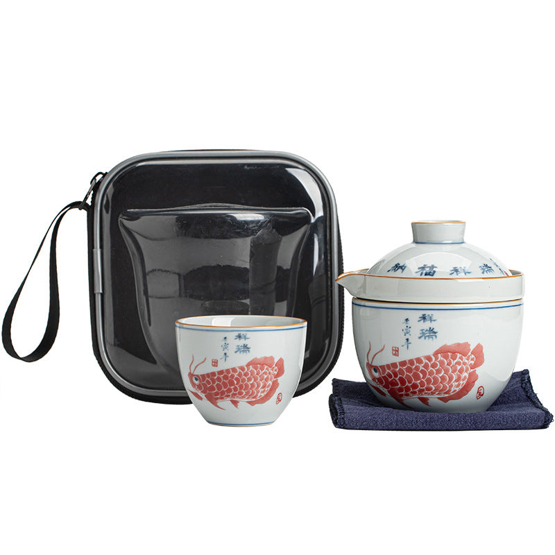 Antique Blue and White JINLONGYU Travel Tea Set