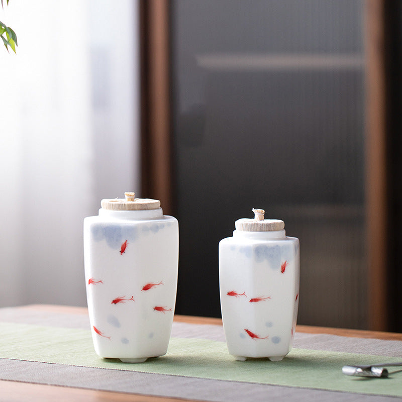White Ru Ware Hand-Painted Tea Jar