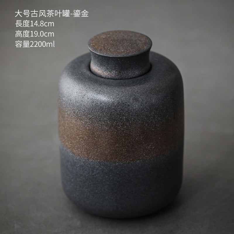 Japanese Style Coarse Pottery Phantom Tea Pot Handmade Retro Household Ceramic Moisture-Proof Sealed Tea Container Large and Small Size Tea Warehouse