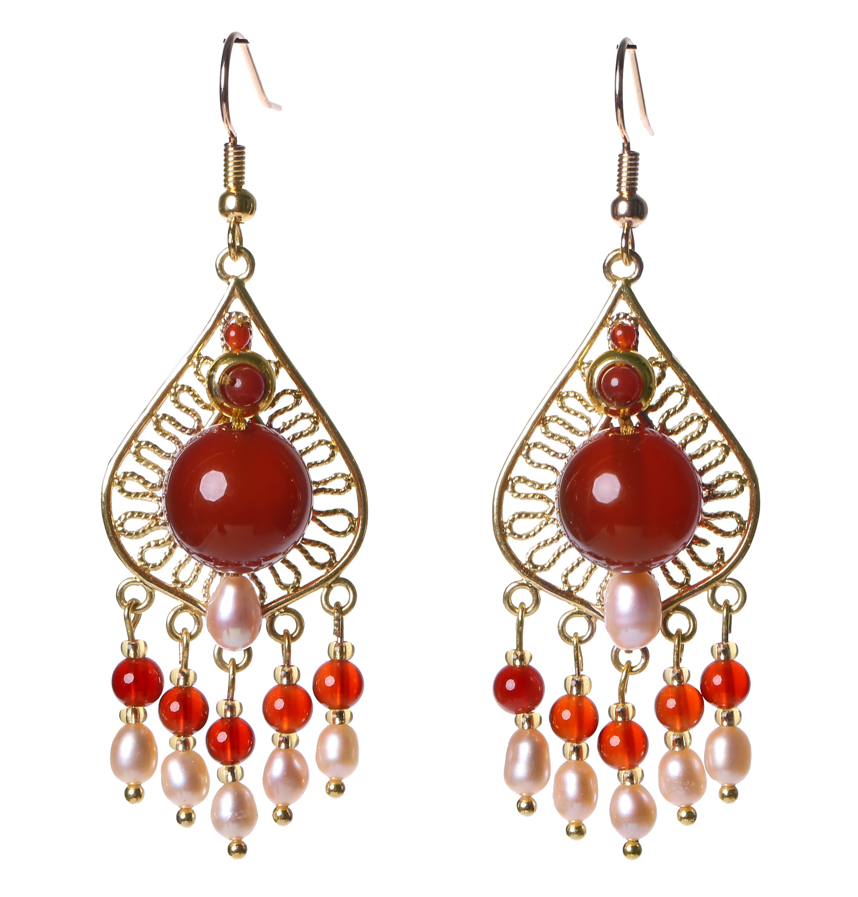 Retro Elegant Ethnic Red Agate Earrings