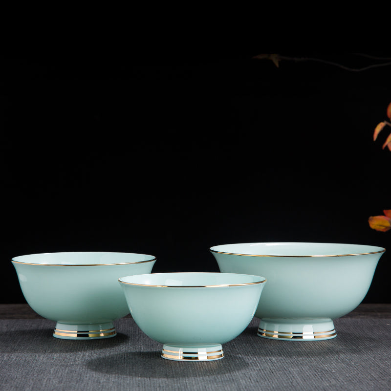 Handmade Gold-Painted Celadon Porcelain Bowl