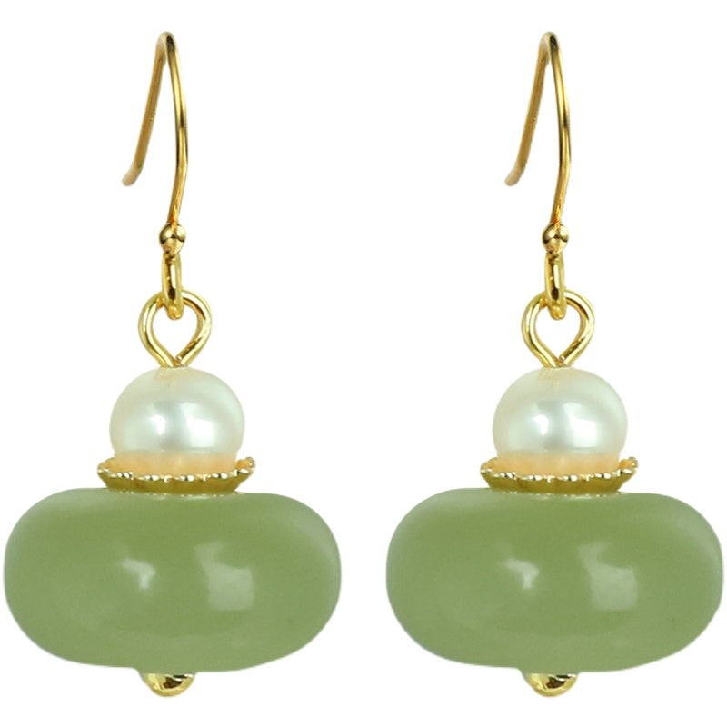Exquisite Handmade Jade and Pearl Earrings