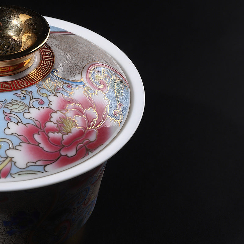 Handmade Cloisonne Silver Three Cai Gaiwan