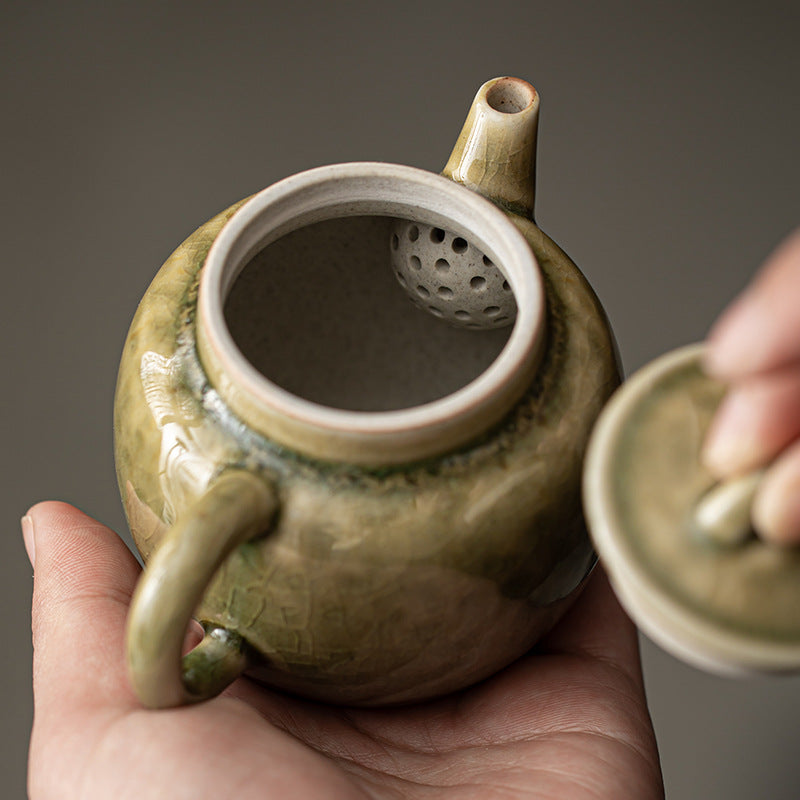 Grass and Wood Gray Glaze Imitation Firewood Hand Teapot