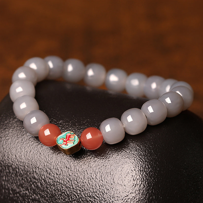 Zodiac Hetian Jade Red Agate Buddha Beads Bracelet