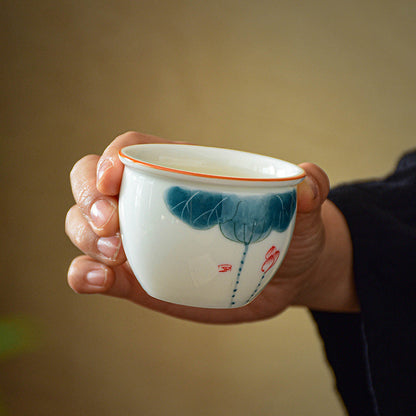 Hand-painted Underglaze Lotus Tea Cup