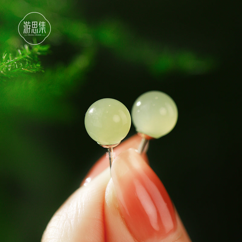 Clear Water Hetian Jade 925 Sterling Silver Earrings