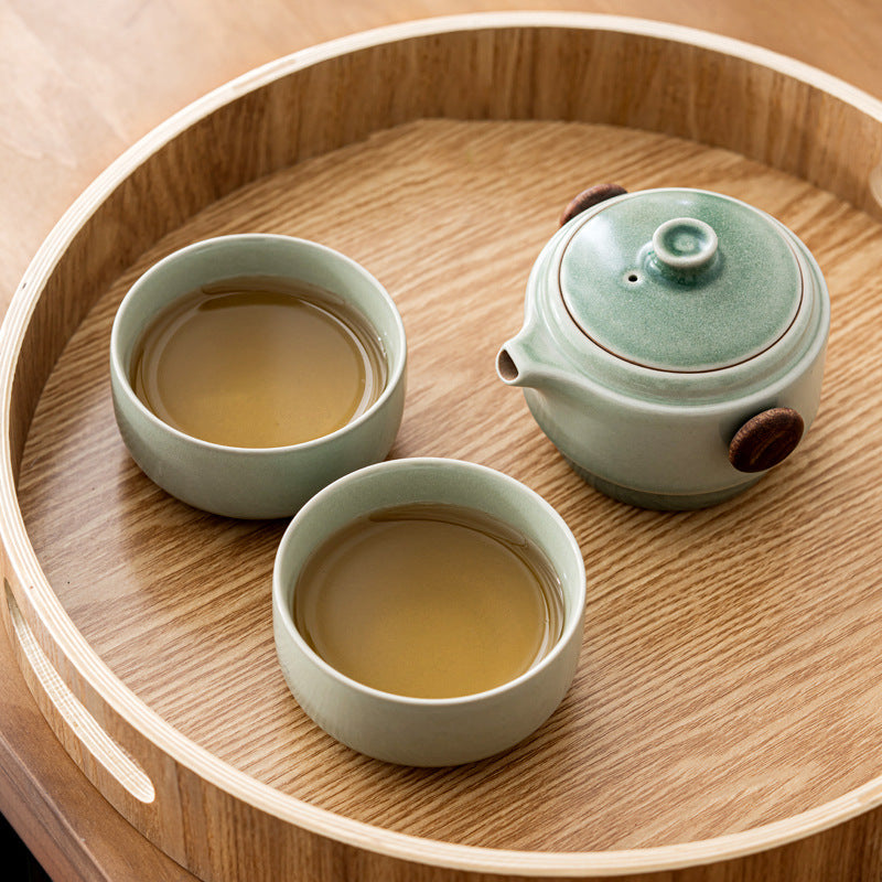 Turquoise Glaze Quick Cup Ceramic Travel Tea Set