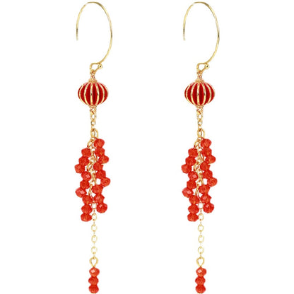 New Year Red Crystal Tassel Long Earrings