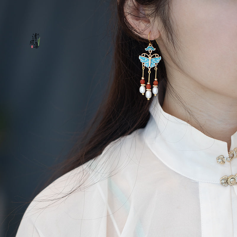 Tian-Tsui Butterfly Pearl Tassel Earrings