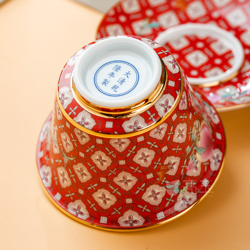 Auspicious Enamel Color Noble Bone China Gaiwan Tea Set