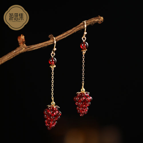 Handcrafted Silver Garnet Grape Earrings