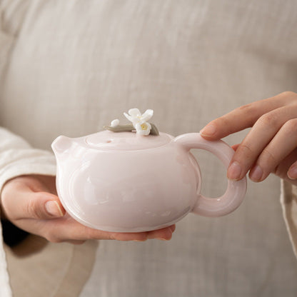 Pinch Flower White Jade Porcelain Teapot