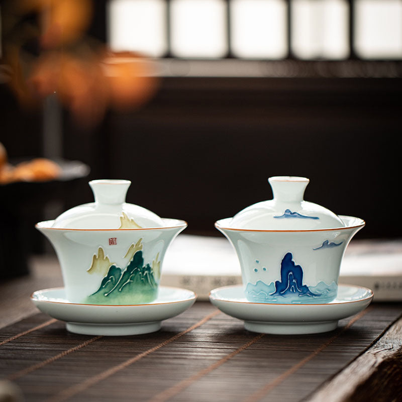 Hand Painted Relief Gaiwan Kung Fu Tea Set
