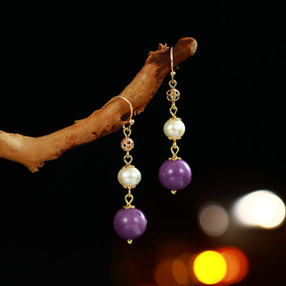 Ancient Style Purple Mica Lilac Pearl Earrings