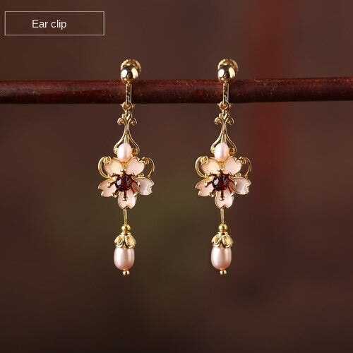 Cloisonne Flower Pearl Earrings