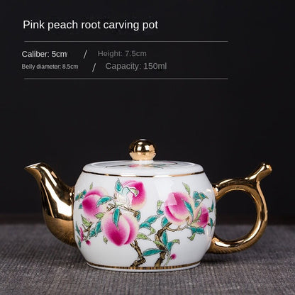 Gold Painting Longevity Peach General Pot Root Carving Pot